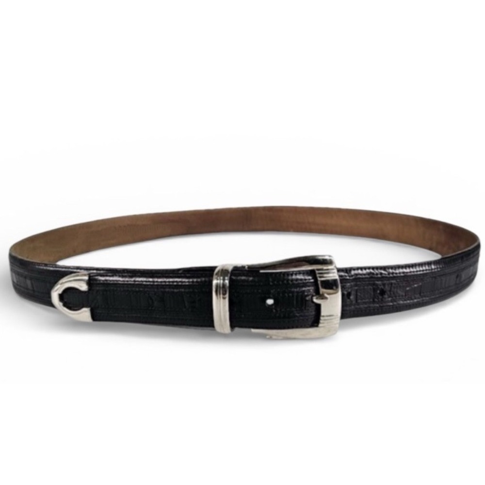 Mezlan Genuine Crocodile Belt Mens 42 Black Silver Zoot Suit Pachuco Bowling